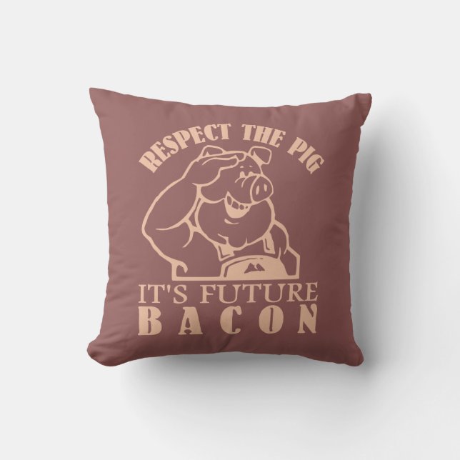 PIG TO BACON custom colour throw pillow (Front)