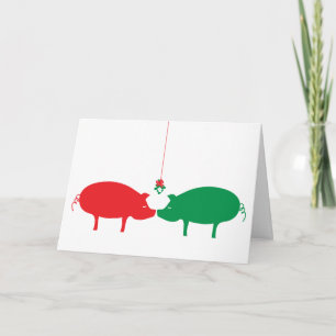 Pig Under Mistletoe Holiday Card