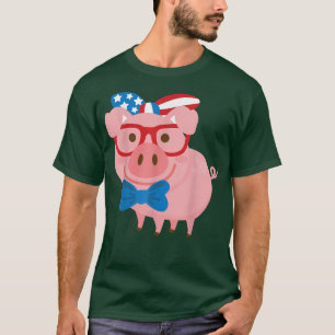Pig USA Flag Ribbon Glasses 4th Of July Merica Mum T-Shirt