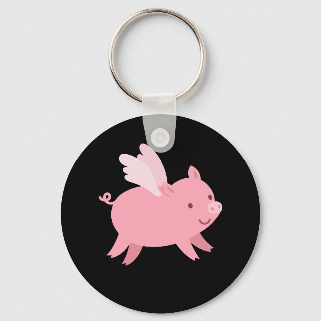 Pig Uses Wings To Fly Flying Pig Key Ring (Front)
