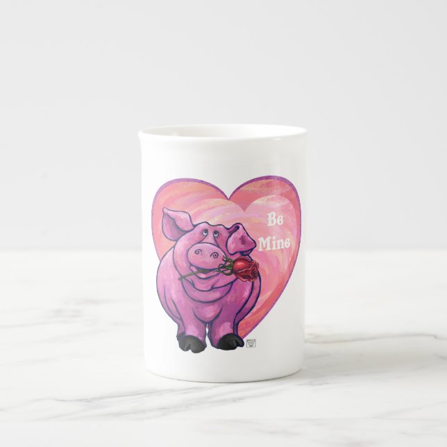 Pig Valentine's Day Bone China Mug (Front)