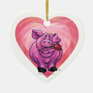 Pig Valentine's Day Ceramic Ornament