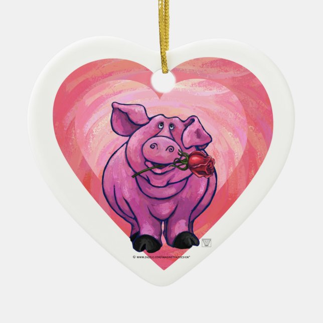 Pig Valentine's Day Ceramic Ornament (Front)