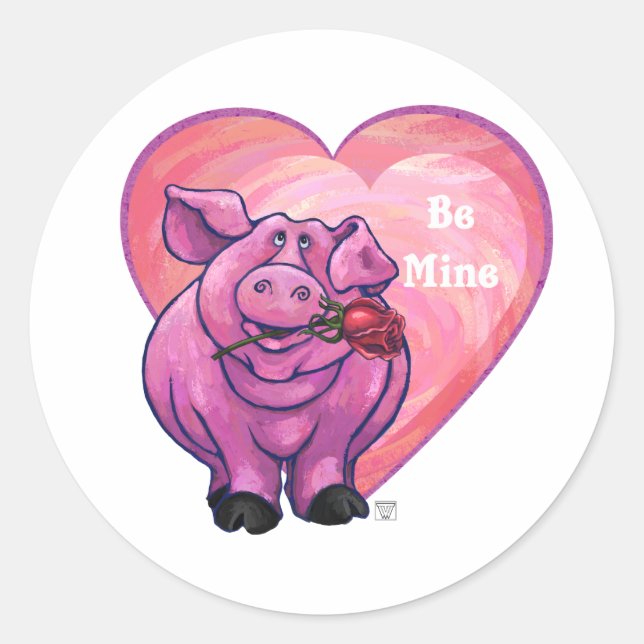 Pig Valentine's Day Classic Round Sticker (Front)
