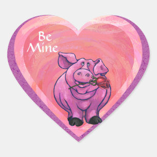 Pig Valentine's Day Heart Sticker