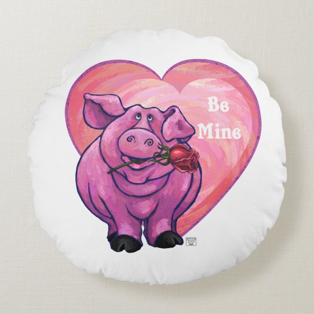 Pig Valentine's Day Round Cushion (Front)