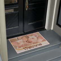 Pig Watercolor Welcome Door Mat