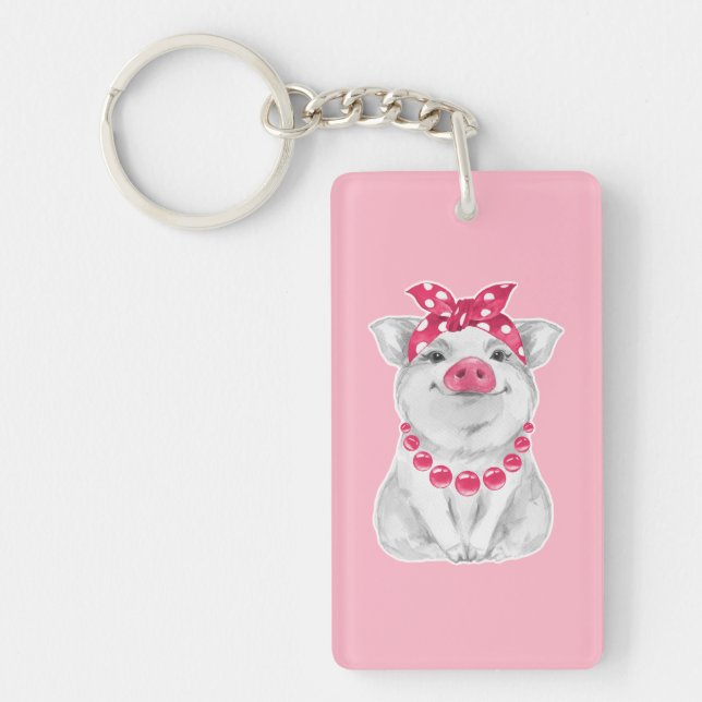 Pig wearing bandanna key ring (Front)
