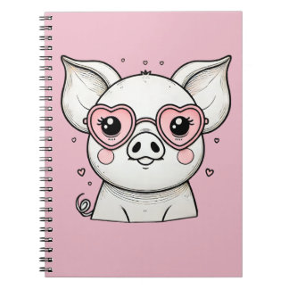 Pig Wearing Heart Shaped Sunglasses Notebook