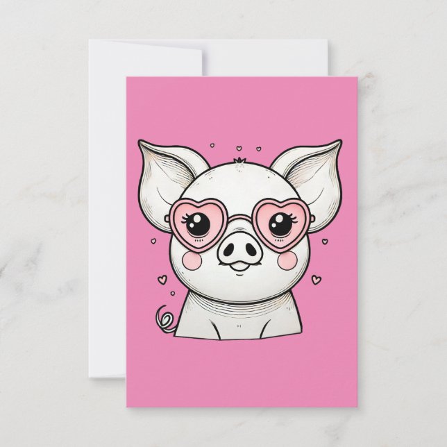 Pig Wearing Heart Shaped Sunglasses Thank You Card (Front)