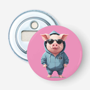 Pig Wearing Hoodie Funny Cool Animal Character Art Bottle Opener
