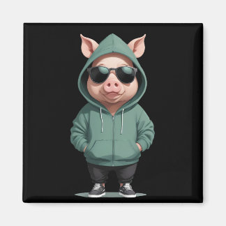 Pig Wearing Hoodie Funny Cool Animal Character  Magnet