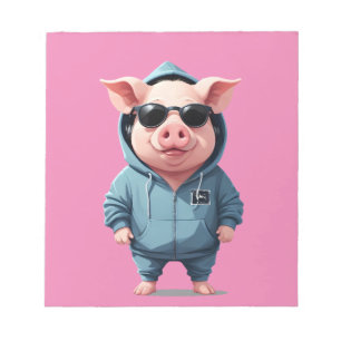 Pig Wearing Hoodie Funny Cool Animal Character  Notepad