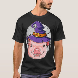 Pig Witch Hat Funny Halloween Gifts Women Farm Ani T-Shirt
