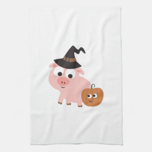 Pig witch tea towel