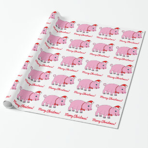 Pig with a Santa Hat and Bow Wrapping Paper