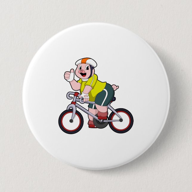 Pig with Bicycle & Helmet 7.5 Cm Round Badge (Front)