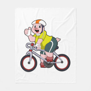 Pig with Bicycle & Helmet Fleece Blanket