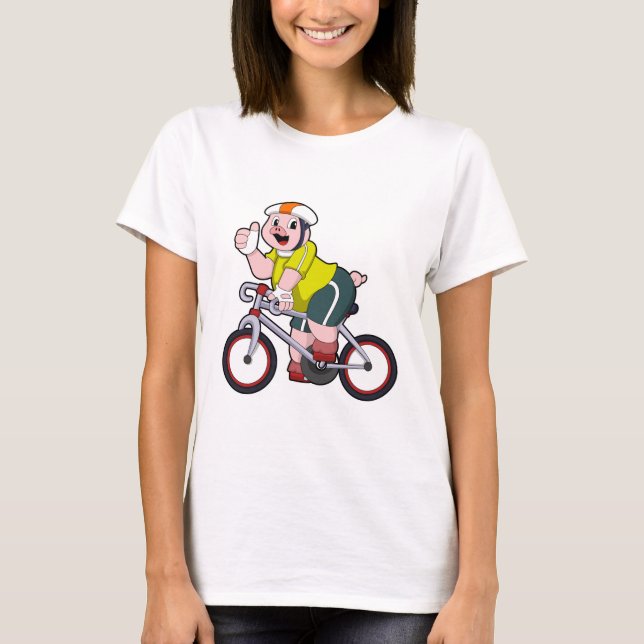 Pig with Bicycle & Helmet T-Shirt (Front)