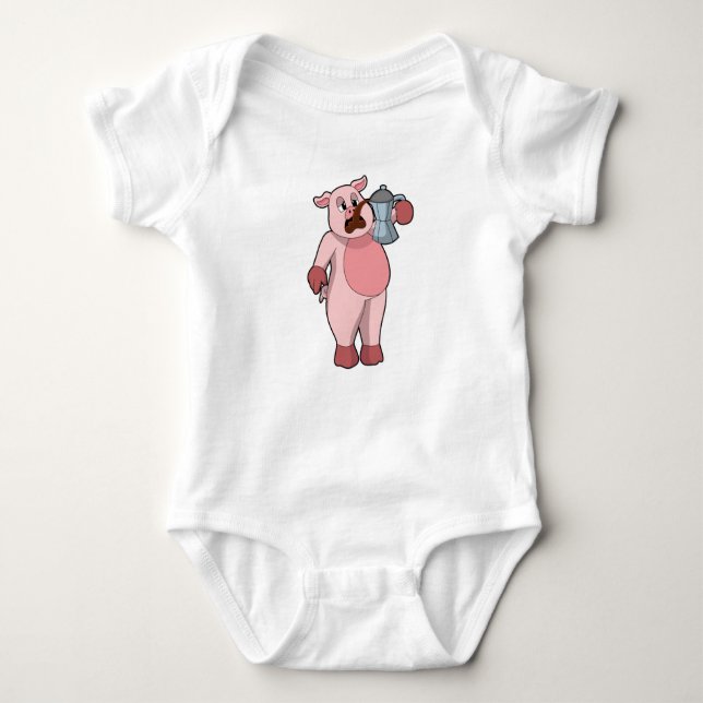 Pig with Coffee pot Baby Bodysuit (Front)