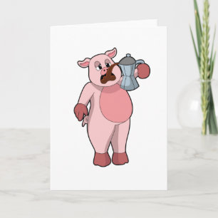 Pig with Coffee pot Card