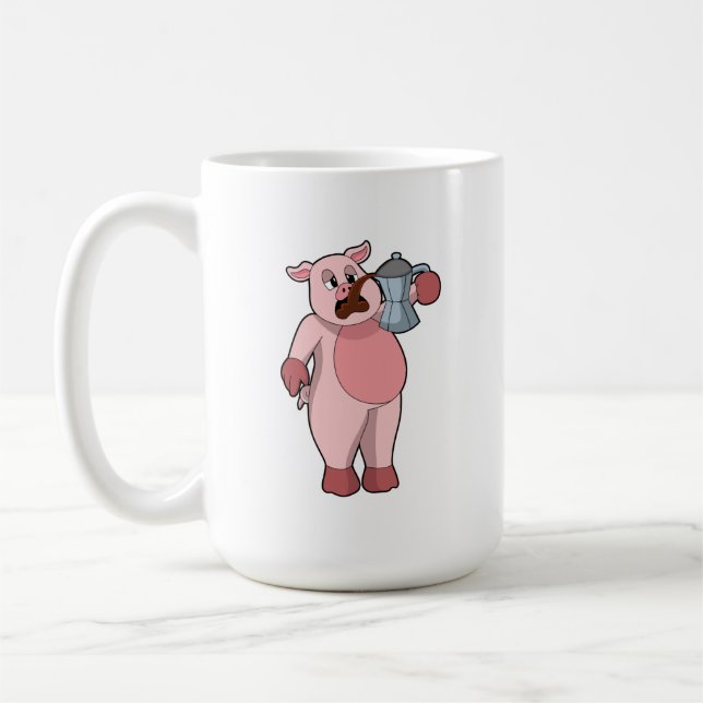 Pig with Coffee pot Coffee Mug (Left)