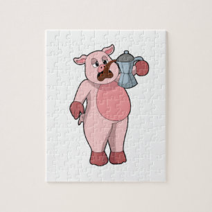 Pig with Coffee pot Jigsaw Puzzle