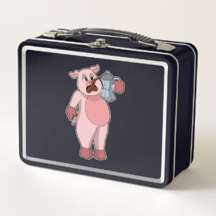 Pig with Coffee pot Metal Lunch Box