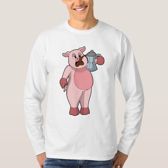 Pig with Coffee pot T-Shirt (Front)
