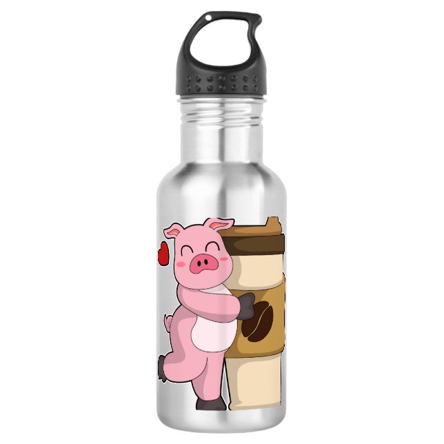 Pig with Coffee to go 710 Ml Water Bottle (Front)