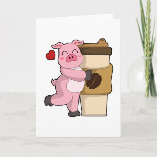 Pig with Coffee to go Card