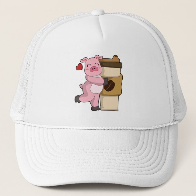 Pig with Coffee to go Trucker Hat (Front)