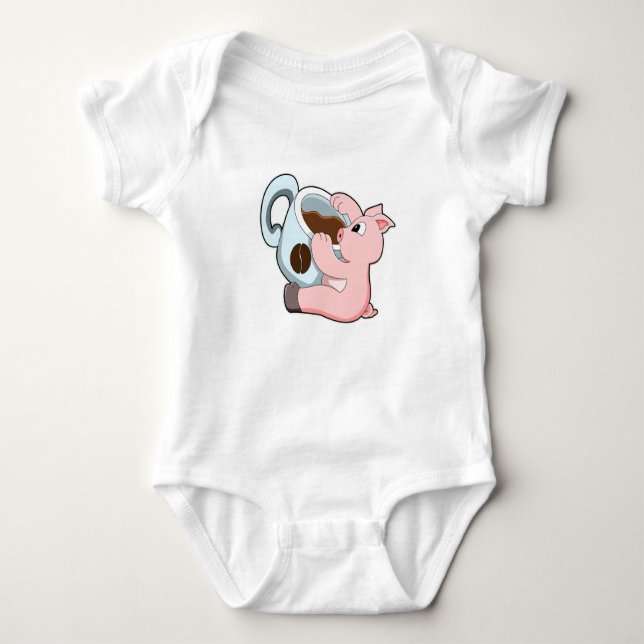 Pig with Cup of Coffee Baby Bodysuit (Front)