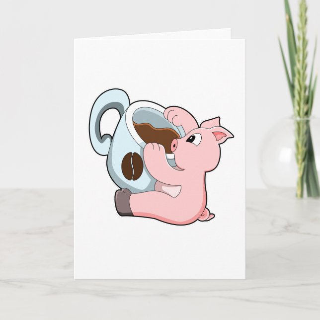Pig with Cup of Coffee Card (Front)