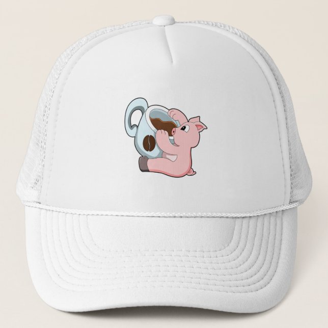 Pig with Cup of Coffee Trucker Hat (Front)