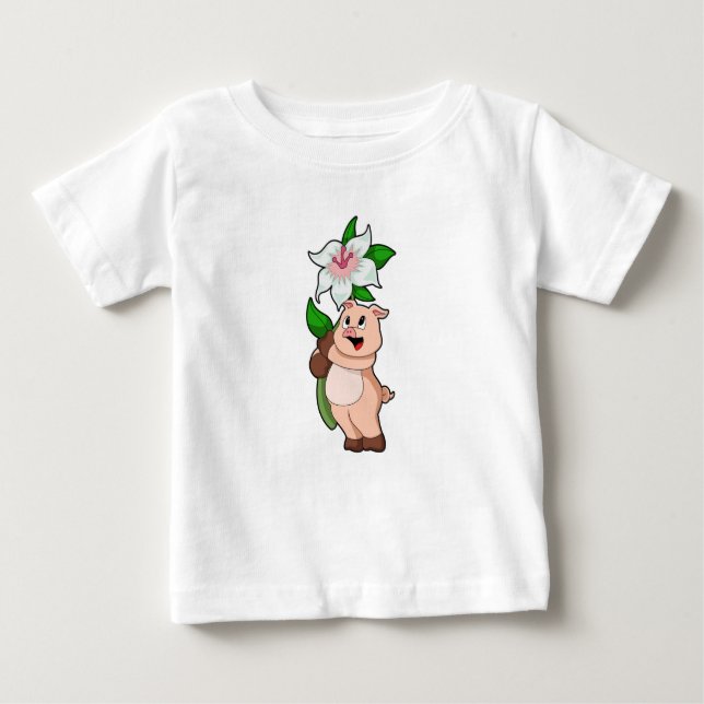 Pig with Flower Lily Baby T-Shirt (Front)