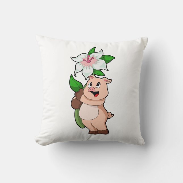 Pig with Flower Lily Cushion (Front)