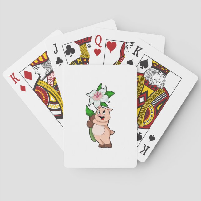 Pig with Flower Lily Playing Cards (Back)