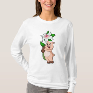 Pig with Flower Lily T-Shirt