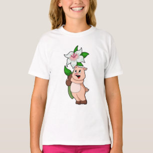 Pig with Flower Lily T-Shirt