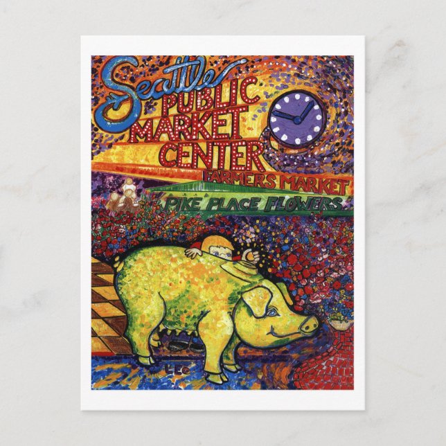 Pig with Flowers Postcard (Front)