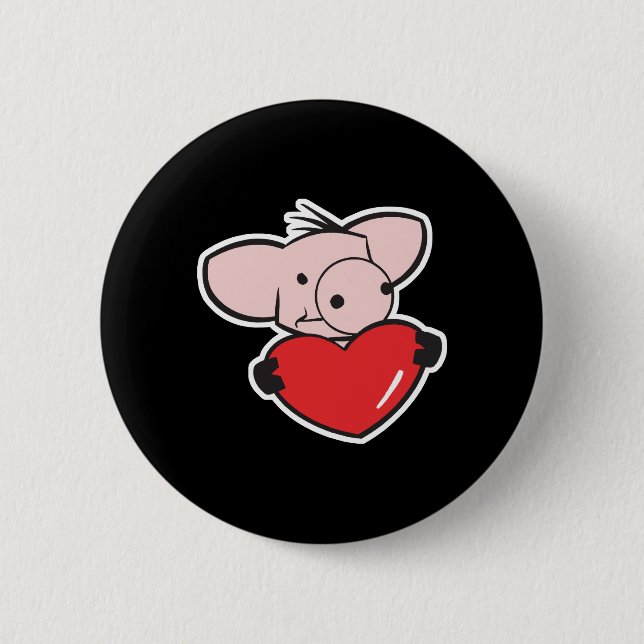 pig with heart 6 cm round badge (Front)