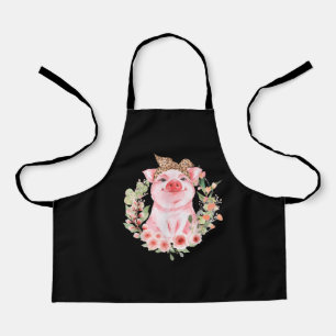 Pig With Leopard Headband Flower Cute Pig Apron