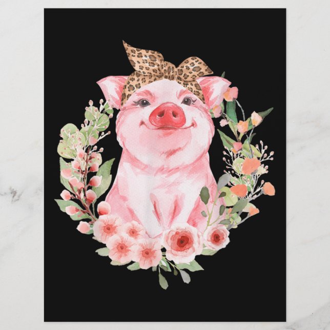 Pig With Leopard Headband Flower Cute Pig Custom Letterhead (Front)