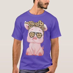 Pig With Leopard Headband Flower Cute Pig Lover Fu T-Shirt