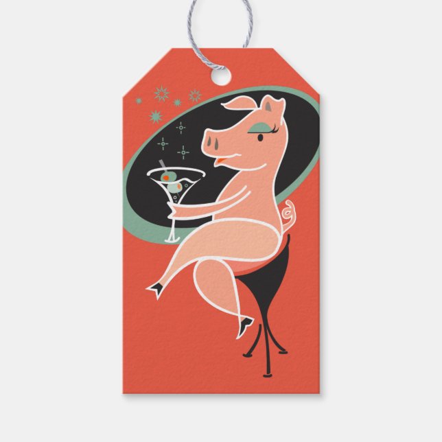Pig with Martini Gift Tags (Front)