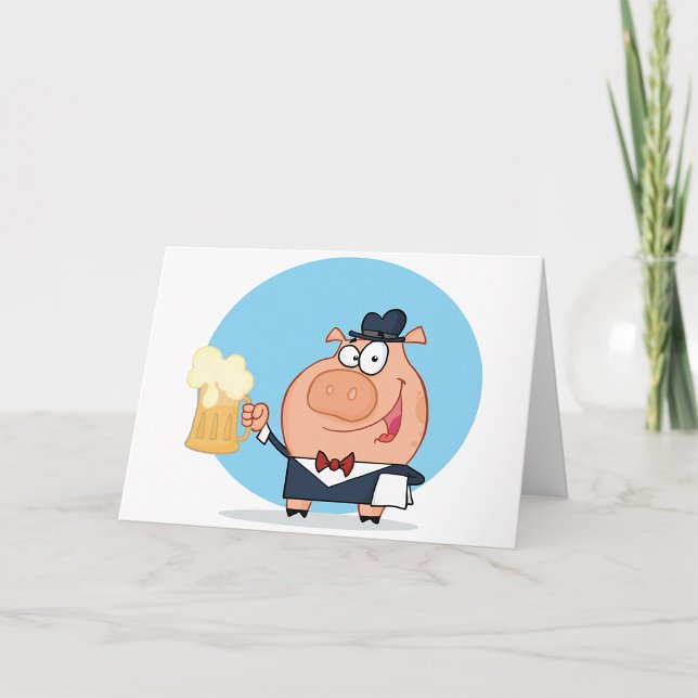 Pig With Pint of Beer Greeting Cards (Creator Uploaded)