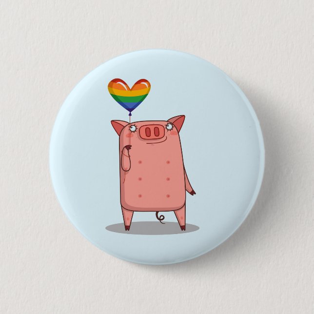Pig With Rainbow Balloon 6 Cm Round Badge (Front)