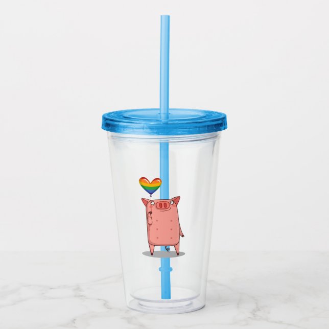 Pig With Rainbow Balloon Acrylic Tumbler (Front)