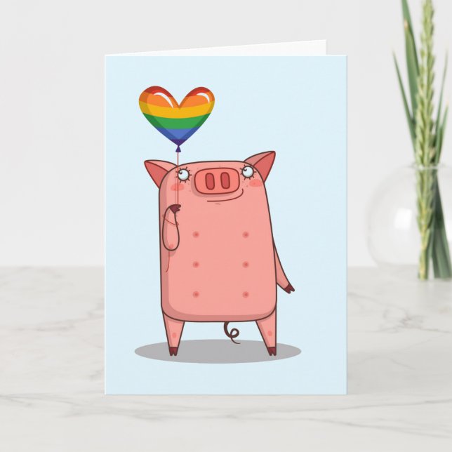 Pig With Rainbow Balloon Card (Front)